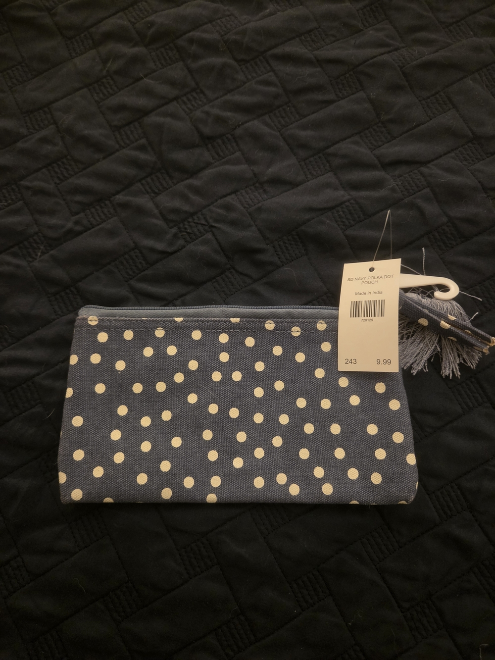 Polka Dot Navy Canvas Zip Pouch